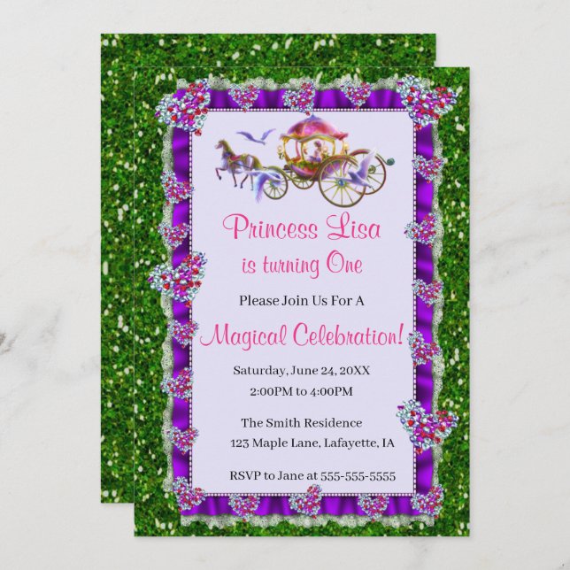 Green Glitter Royal Princess Birthday Invitation (Front/Back)
