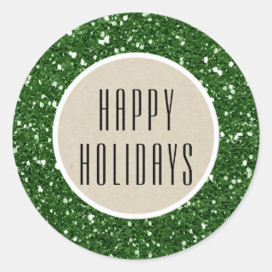 Green Glitter & Rustic Kraft Holiday Sparkle Favou Classic Round Sticker