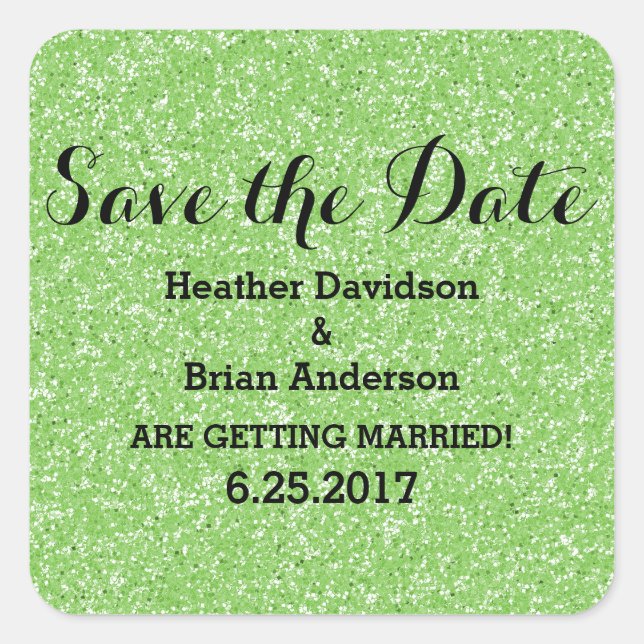 Green Glitter Save the Date Stickers (Front)