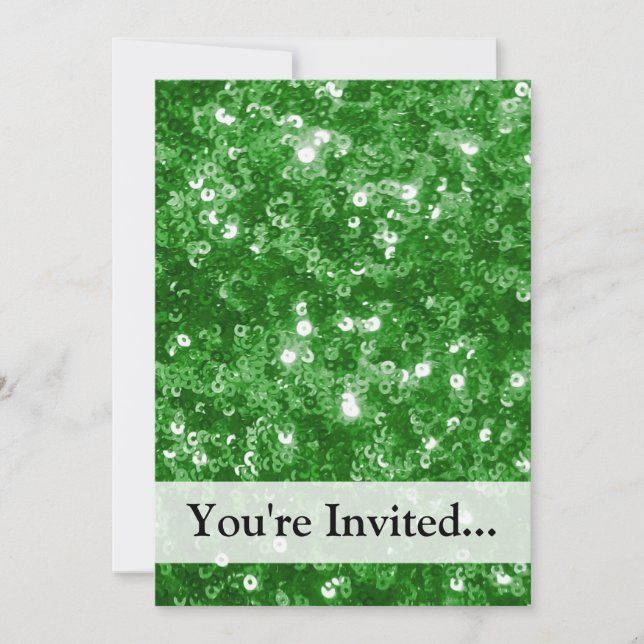 Green Glitter Sequins-Look Invitation (Front)
