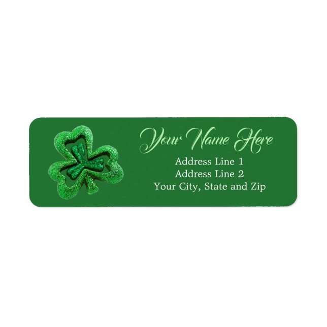 Green Glitter Shamrock Address Return Address Label (Front)