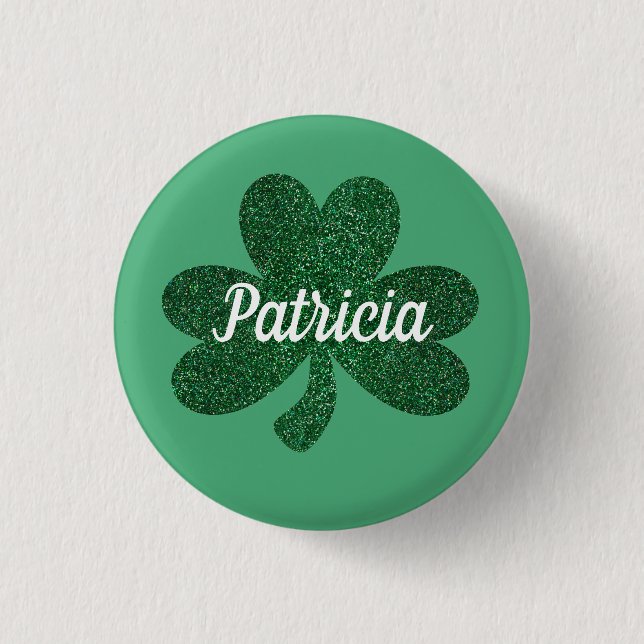 Green Glitter Shamrock Clover St Patrick's Day 3 Cm Round Badge (Front)
