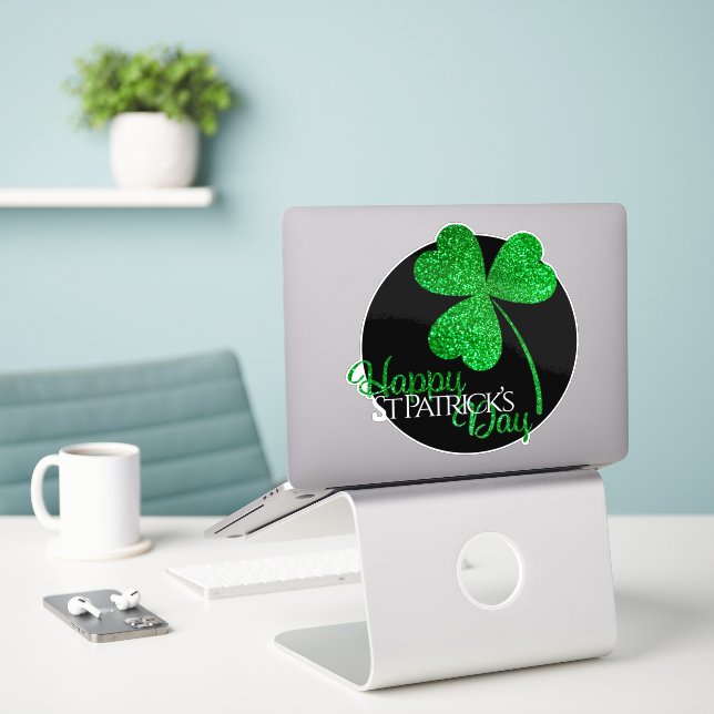 Green Glitter Shamrock Happy St Patrick’s Day  T-S (Laptop On Desk)