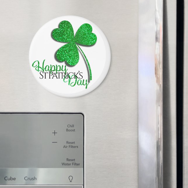 Green Glitter Shamrock Happy St Patrick’s Day  T-S Magnet (In Situ (Fridge))