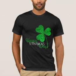 Green Glitter Shamrock Happy St Patrick’s Day T-Shirt