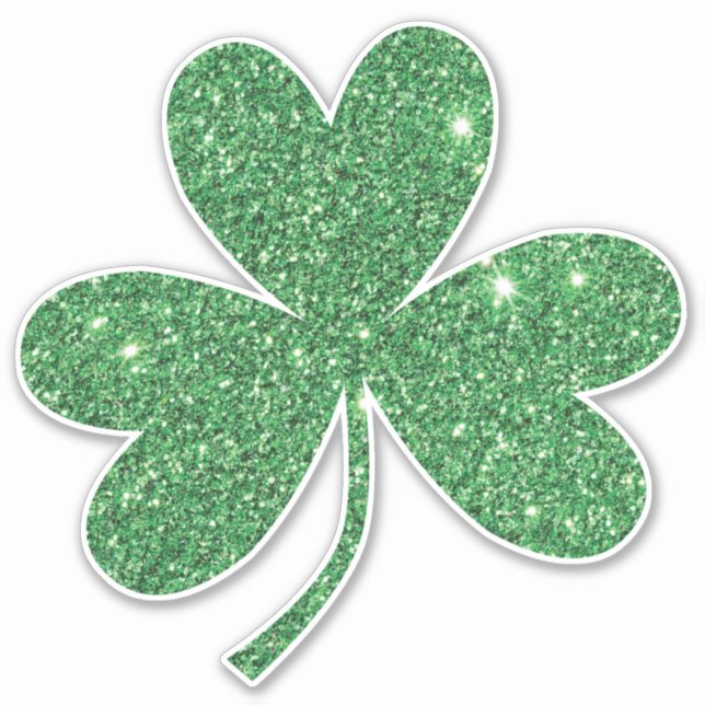 Green Glitter Shamrock Kiss-Cut Sticker (Front)