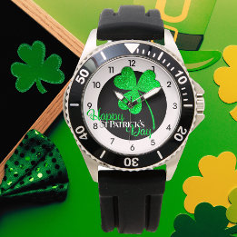 Green Glitter Shamrock Unique St Patrick’s Day Watch