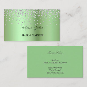 Green glitter Silver watercolor Business Card