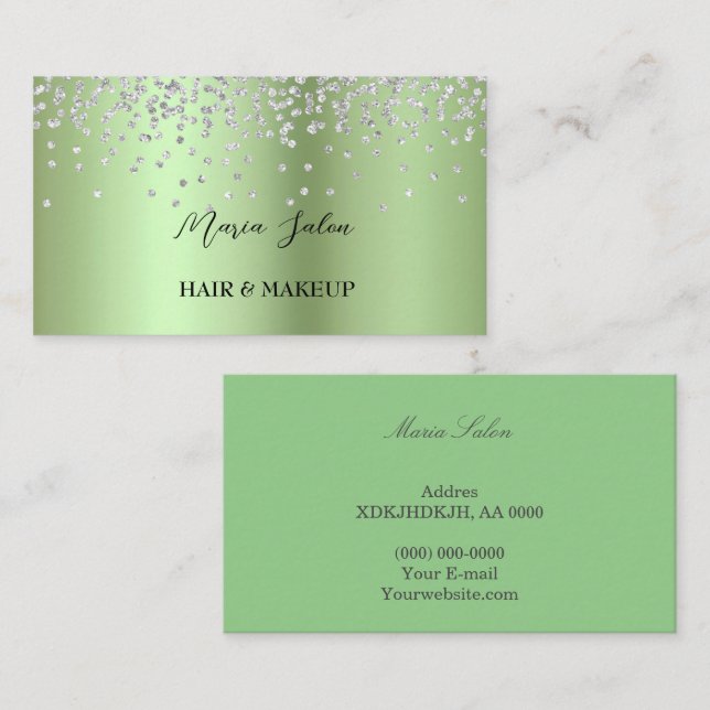 Green  glitter Silver  watercolor Business Card (Front/Back)