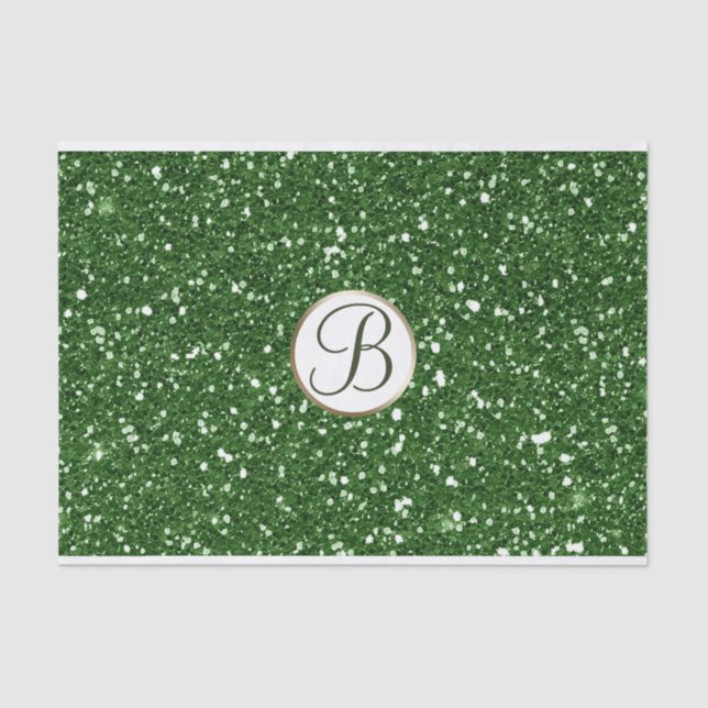 Green Glitter Sparkle Glam Monogram Initial Custom Tissue Paper (Front)