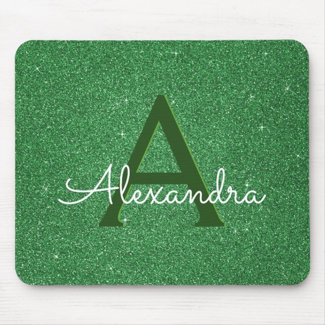 Green Glitter & Sparkle Monogram Irish Mouse Pad (Front)