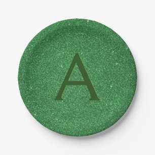 Green Glitter & Sparkle Monogram Irish Paper Plate