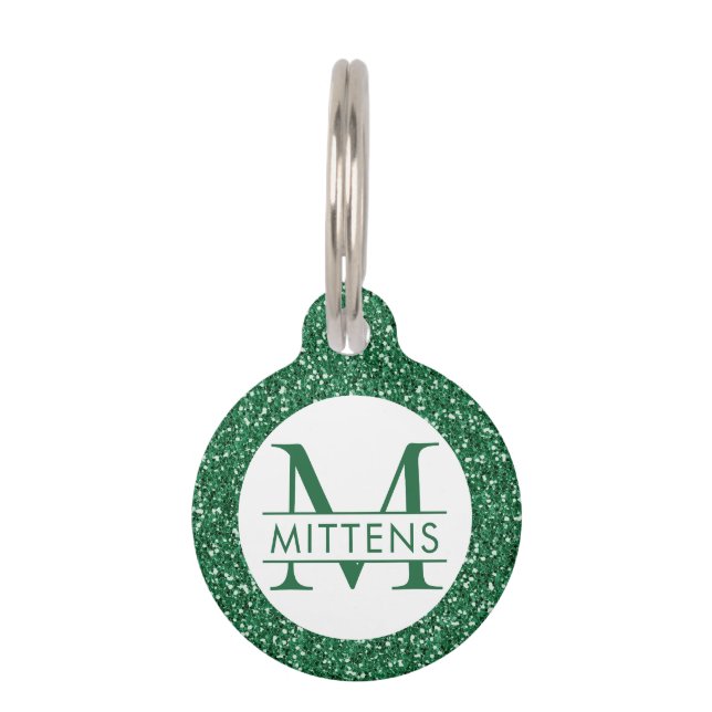 Green Glitter Sparkly Monogram Pet Tag (Front)