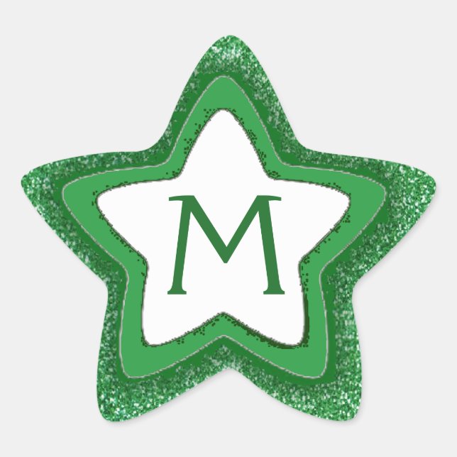 Green glitter star customisable monogram stickers (Front)