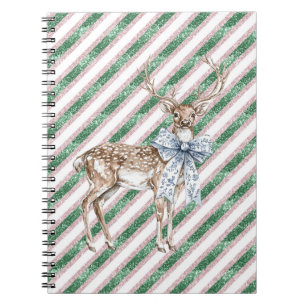 Green Glitter Stripes Blue White Bow Deer  Notebook