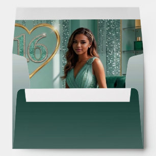 Green Glitter Sweet 16 & Photo Liner  Envelope