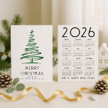 Green Glitter Tree 2026 Calendar Merry Christmas Holiday Card<br><div class="desc">Artsy Green Glitter Tree 2026 Calendar Merry Christmas. Available digitally and printed. Simple elegance with an illustration of a quirky Christmas tree in faux glitter.  Easily personalise to your own details. With a handy 2026 calendar on the back.</div>