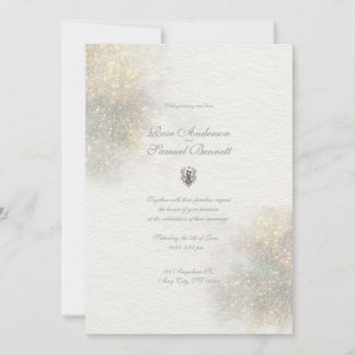 Green Glitter Watercolor Shapes Wedding  Invitation