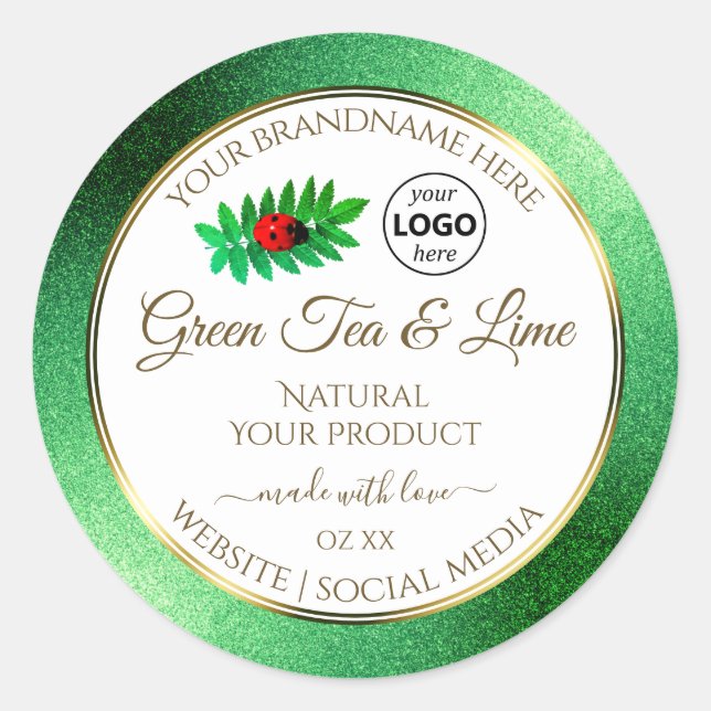 Green Glitter White Product Labels Ladybug Logo (Front)