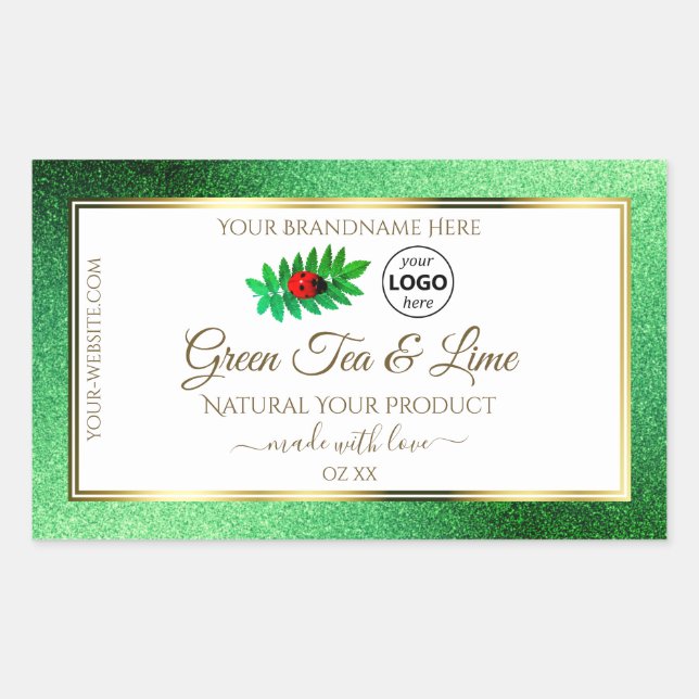 Green Glitter White Product Labels Ladybug Logo (Front)