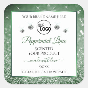 Green Glitter White Product Labels Logo Diamonds