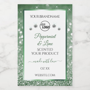 Green Glitter White Product Labels Logo Diamonds