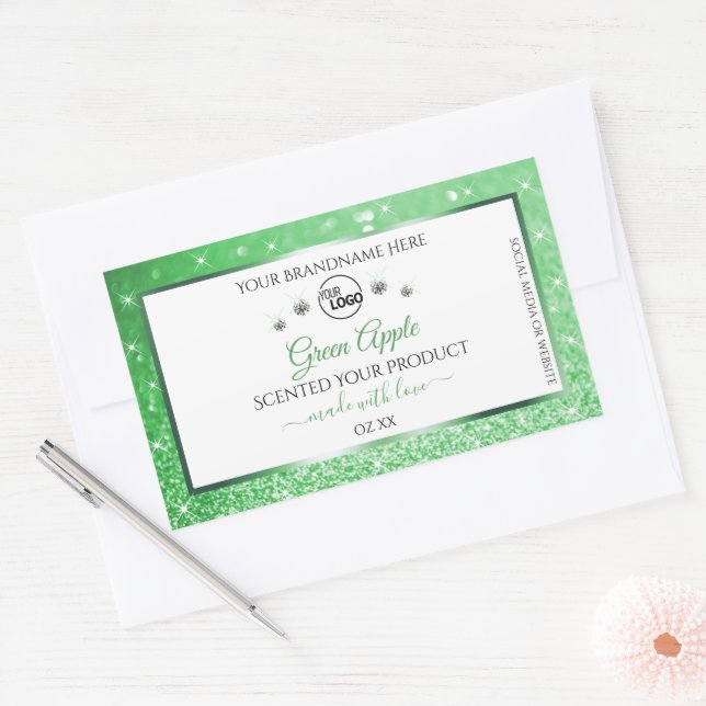 Green Glitter White Product Labels Logo Diamonds (Envelope)