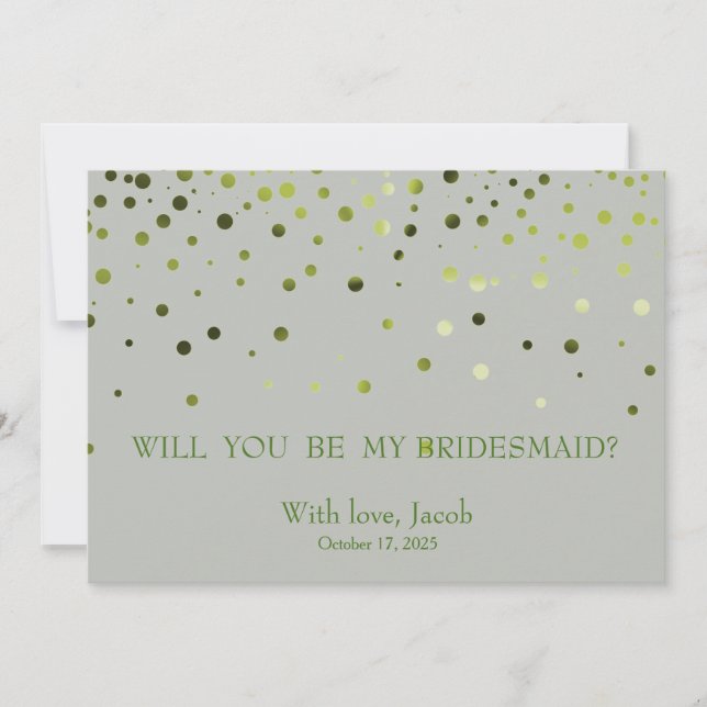 Green Glitter Will You Be My Bridesmaid Invitation (Front)
