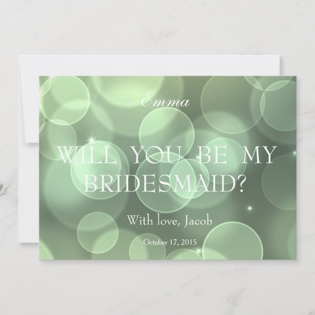 Green Glitter Will You Be My Bridesmaid Invitation (Front)