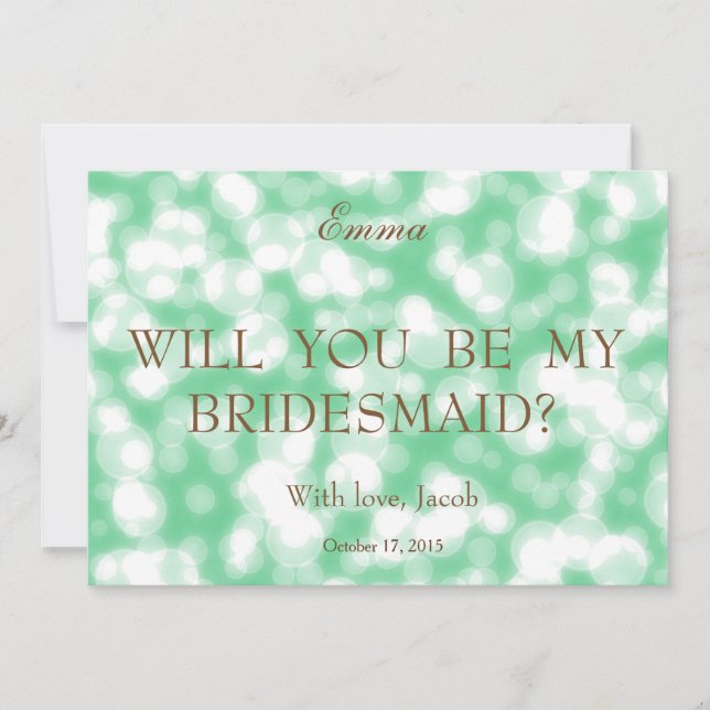 Green Glitter Will You Be My Bridesmaid Invitation (Front)