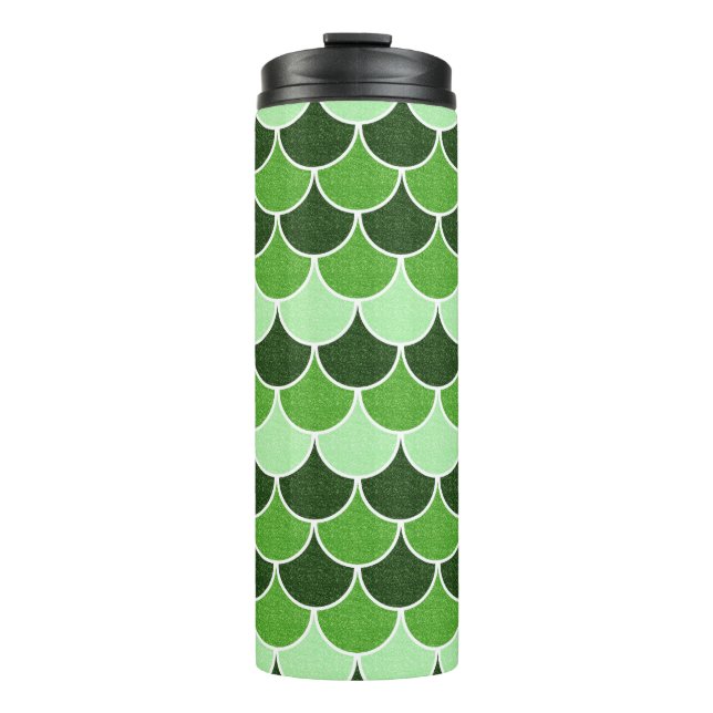 Green Glittery Mermaid Scales Pattern Thermal Tumbler (Front)