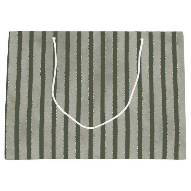 Green Glitzy Gold Stripes Christmas Large Gift Bag (Front)