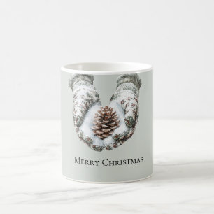 Green Gloves Snow Christmas Pine Cones Coffee Mug
