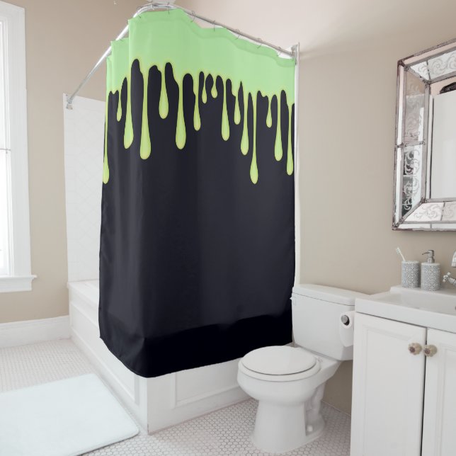 Green Glow Drips Dripping Halloween  Shower Curtain (In Situ)