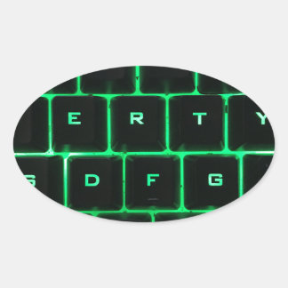 Green glow QWERTY computer keyboard keys Oval Sticker