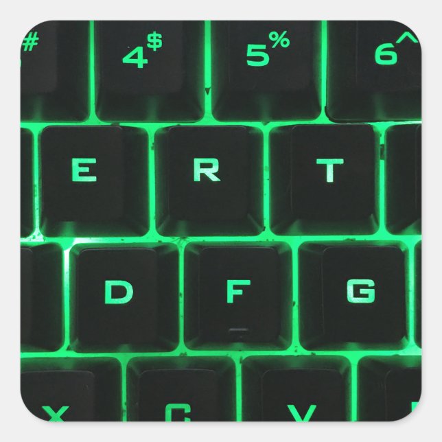Green glow QWERTY computer keyboard keys Square Sticker (Front)