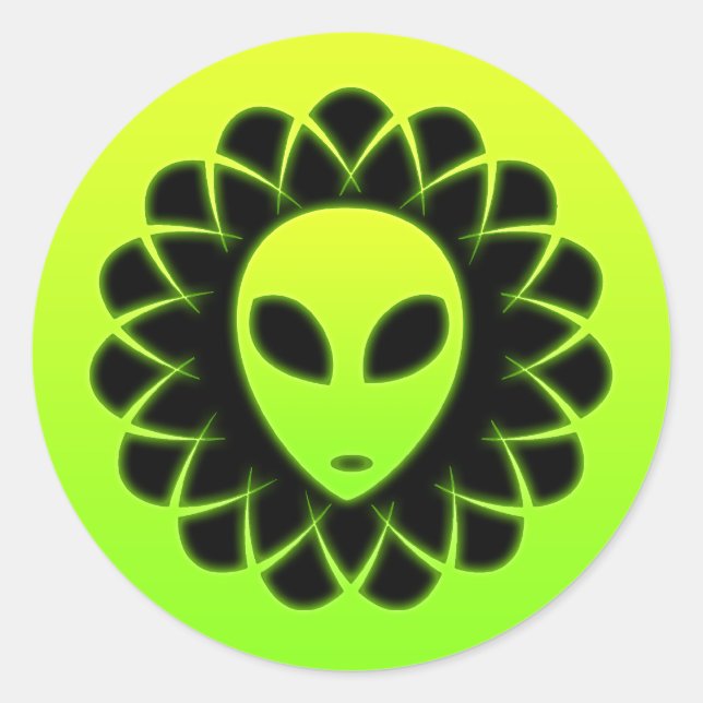 Green Glow Space Alien Head Classic Round Sticker (Front)