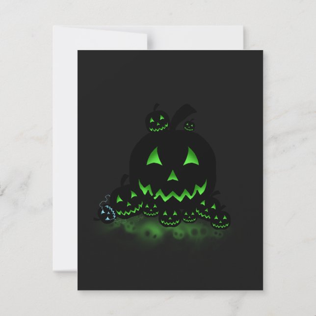 Green Glowing Black Halloween Jack O Lanterns Invitation (Back)