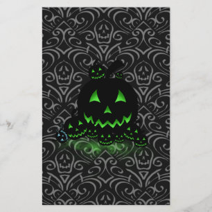 Green Glowing Black Halloween Jack O Lanterns Stationery