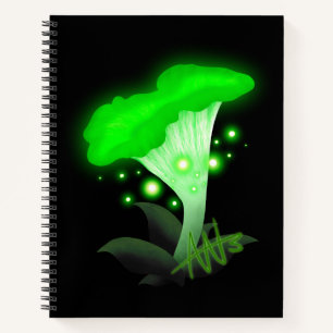 Green Glowing Mushroom Spiral Notebook
