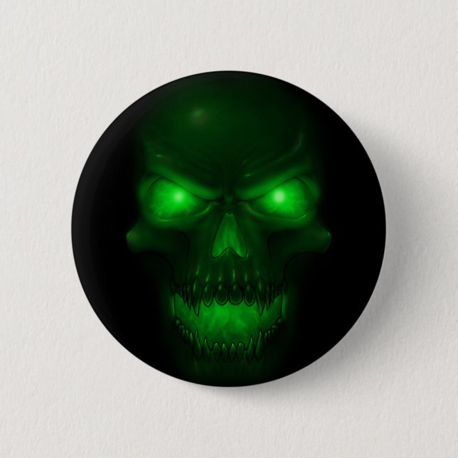 Green Glowing Skull 6 Cm Round Badge (Front)