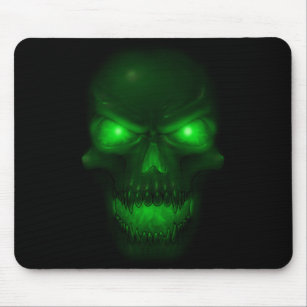 Green Glowing Skull Mouse Pad