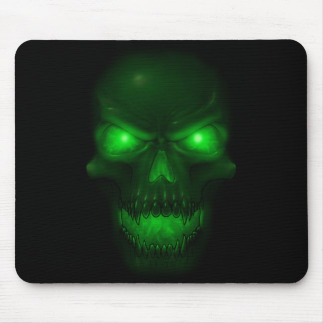 Green Glowing Skull Mouse Pad (Front)