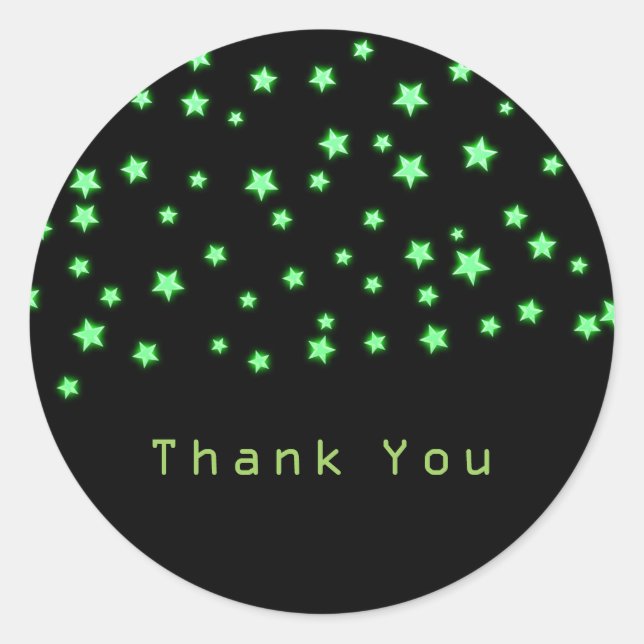 Green Glowing Stars Birthday Party Custom Favour Classic Round Sticker (Front)