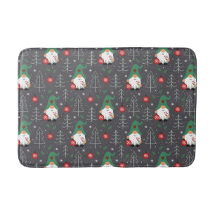 Green Gnome Christmas Tree Ornaments Pattern Bath Mat