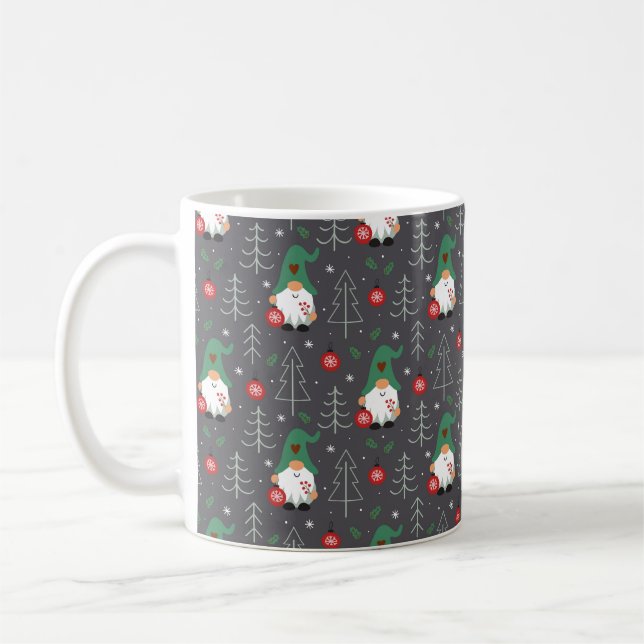 Green Gnome Christmas Tree Ornaments Pattern Coffee Mug (Left)