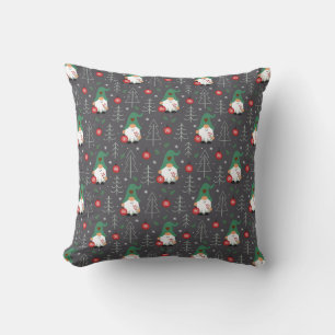 Green Gnome Christmas Tree Ornaments Pattern Cushion