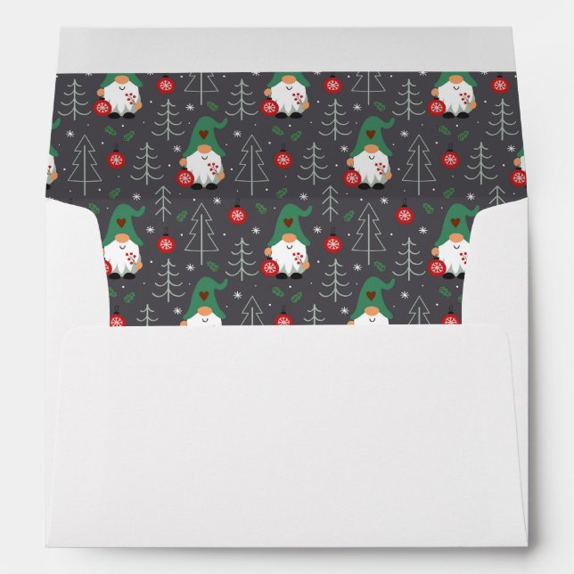 Green Gnome Christmas Tree Ornaments Pattern Envelope (Back (Bottom))