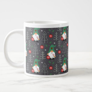 Green Gnome Christmas Tree Ornaments Pattern Large Coffee Mug
