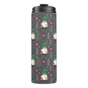 Green Gnome Christmas Tree Ornaments Pattern Thermal Tumbler